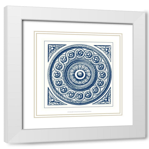 Indigo Medallion V White Modern Wood Framed Art Print with Double Matting by Vision Studio