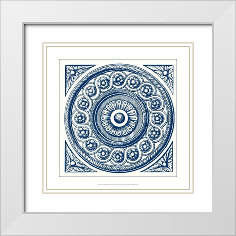 Indigo Medallion V White Modern Wood Framed Art Print with Double Matting by Vision Studio