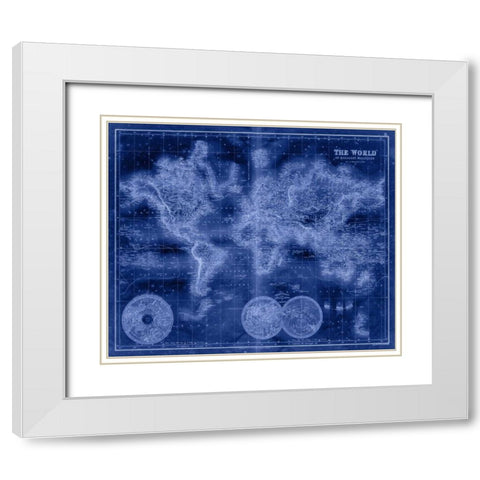 Indigo World Map White Modern Wood Framed Art Print with Double Matting by Unknown