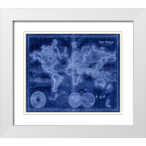 Indigo World Map White Modern Wood Framed Art Print with Double Matting by Unknown