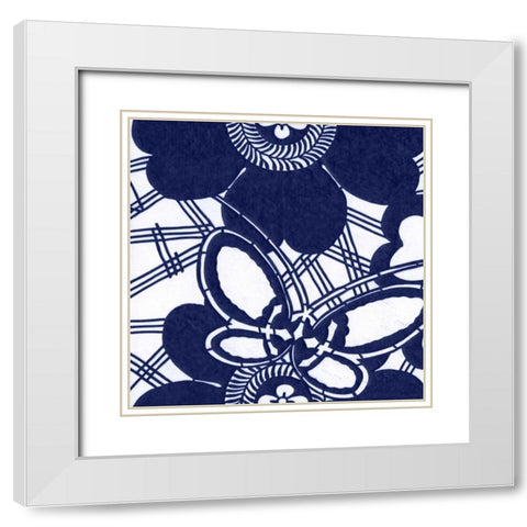 Indigo Floral Katagami I White Modern Wood Framed Art Print with Double Matting by Vision Studio