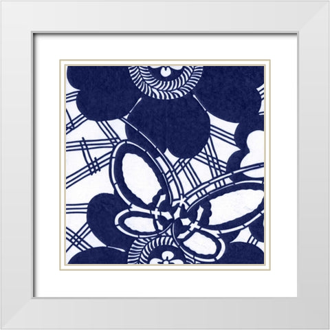 Indigo Floral Katagami I White Modern Wood Framed Art Print with Double Matting by Vision Studio