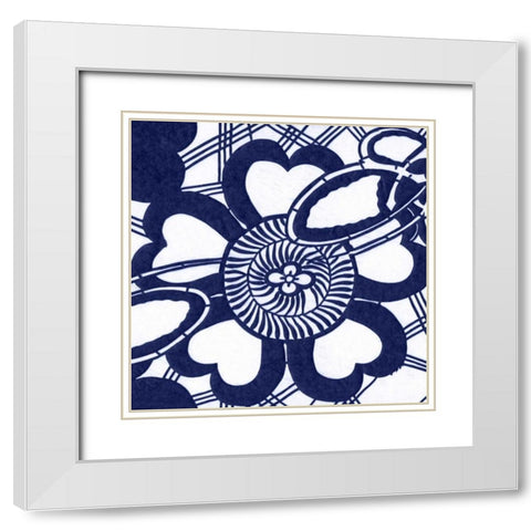 Indigo Floral Katagami II White Modern Wood Framed Art Print with Double Matting by Vision Studio