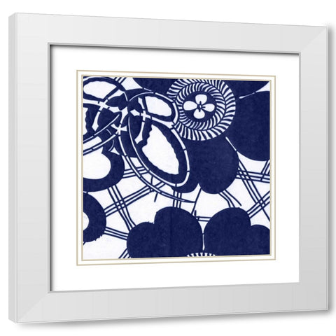 Indigo Floral Katagami III White Modern Wood Framed Art Print with Double Matting by Vision Studio