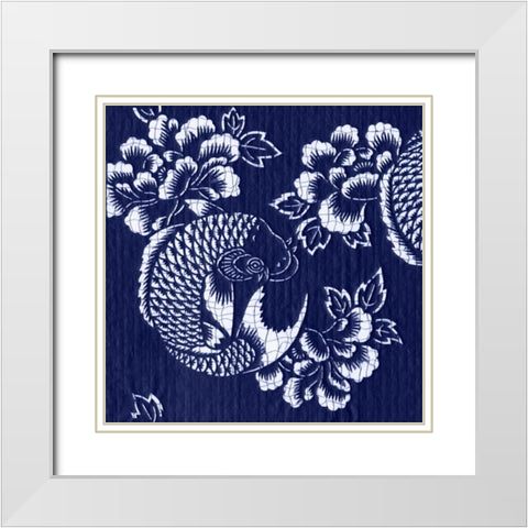 Indigo Carp Katagami I White Modern Wood Framed Art Print with Double Matting by Vision Studio