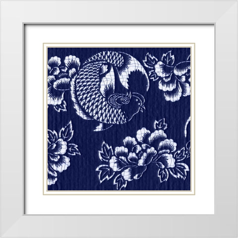 Indigo Carp Katagami II White Modern Wood Framed Art Print with Double Matting by Vision Studio