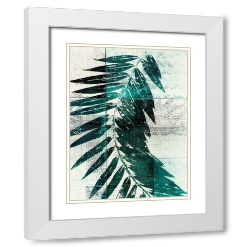 Palm Aqua I White Modern Wood Framed Art Print with Double Matting by Butler, John