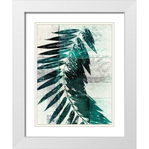 Palm Aqua I White Modern Wood Framed Art Print with Double Matting by Butler, John