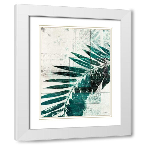Palm Aqua II White Modern Wood Framed Art Print with Double Matting by Butler, John