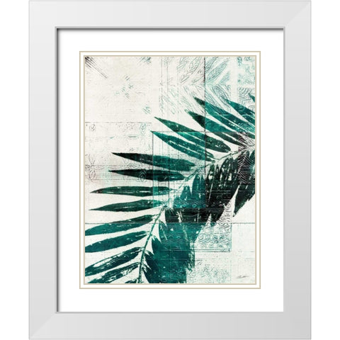 Palm Aqua II White Modern Wood Framed Art Print with Double Matting by Butler, John