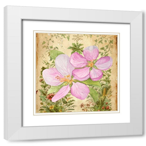 Vintage Apple Blossom I White Modern Wood Framed Art Print with Double Matting by Mark, Leslie