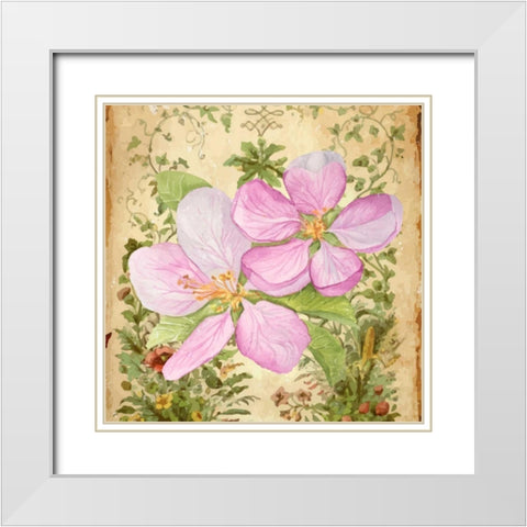 Vintage Apple Blossom I White Modern Wood Framed Art Print with Double Matting by Mark, Leslie