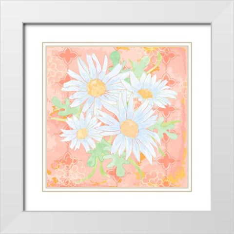 Daisy Patch Coral I White Modern Wood Framed Art Print with Double Matting by Mark, Leslie