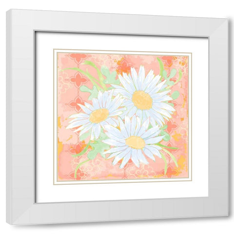 Daisy Patch Coral II White Modern Wood Framed Art Print with Double Matting by Mark, Leslie