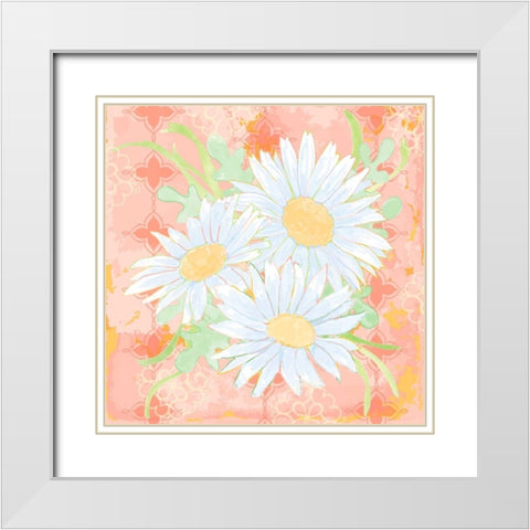 Daisy Patch Coral II White Modern Wood Framed Art Print with Double Matting by Mark, Leslie