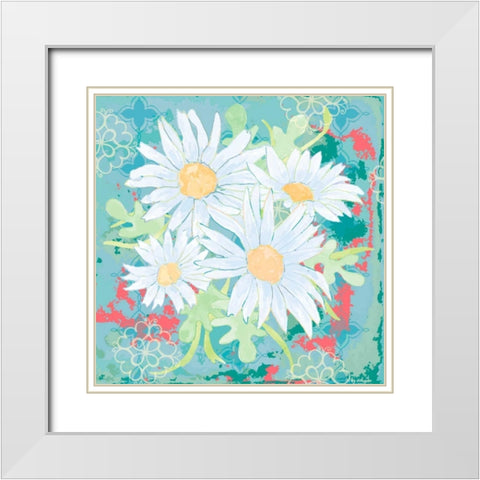 Daisy Patch Teal I White Modern Wood Framed Art Print with Double Matting by Mark, Leslie
