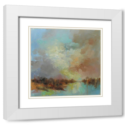 Jewelled Riverbank White Modern Wood Framed Art Print with Double Matting by Doyle, Anne Farrall