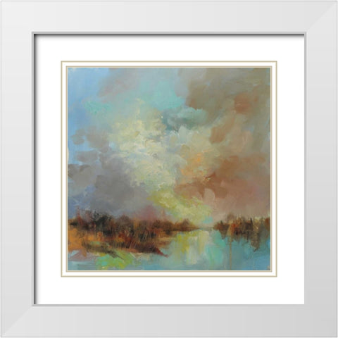 Jewelled Riverbank White Modern Wood Framed Art Print with Double Matting by Doyle, Anne Farrall