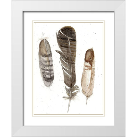 Custom Earthtone Feathers I (ASH) White Modern Wood Framed Art Print with Double Matting by Ludwig, Alicia