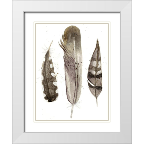 Custom Earthtone Feathers II (ASH) White Modern Wood Framed Art Print with Double Matting by Ludwig, Alicia