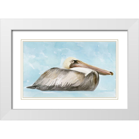 Soft Brown Pelican I White Modern Wood Framed Art Print with Double Matting by Stellar Design Studio