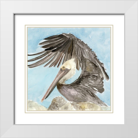 Soft Brown Pelican II White Modern Wood Framed Art Print with Double Matting by Stellar Design Studio