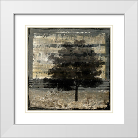 Composition With Tree I White Modern Wood Framed Art Print with Double Matting by Stellar Design Studio