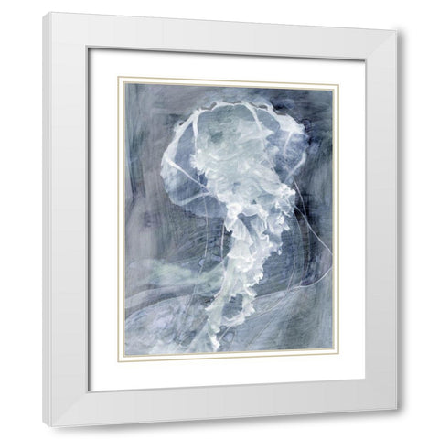 Indigo Jellyfish I White Modern Wood Framed Art Print with Double Matting by Stellar Design Studio