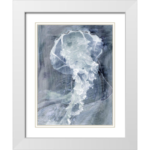 Indigo Jellyfish I White Modern Wood Framed Art Print with Double Matting by Stellar Design Studio