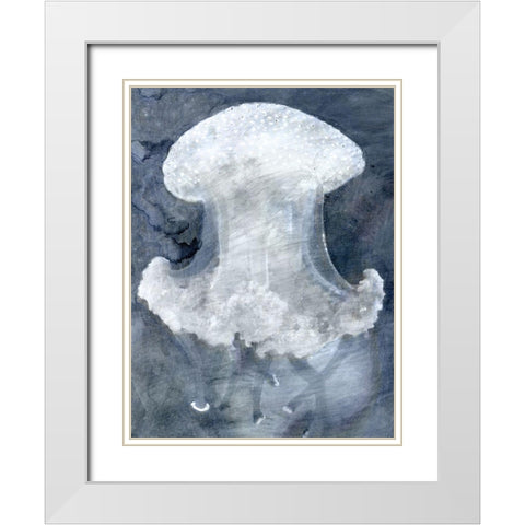 Indigo Jellyfish II White Modern Wood Framed Art Print with Double Matting by Stellar Design Studio