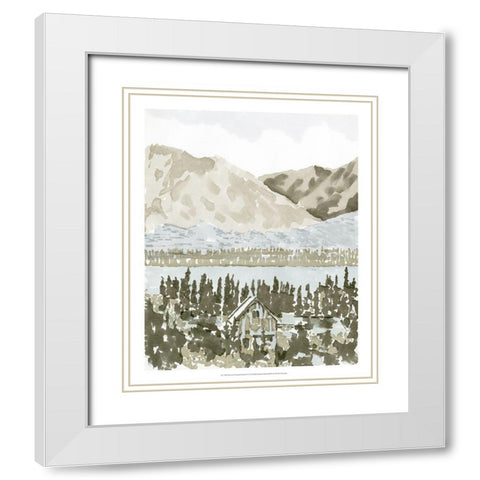 Watercolor Mountain Retreat I White Modern Wood Framed Art Print with Double Matting by Stellar Design Studio