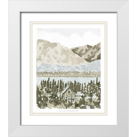 Watercolor Mountain Retreat I White Modern Wood Framed Art Print with Double Matting by Stellar Design Studio