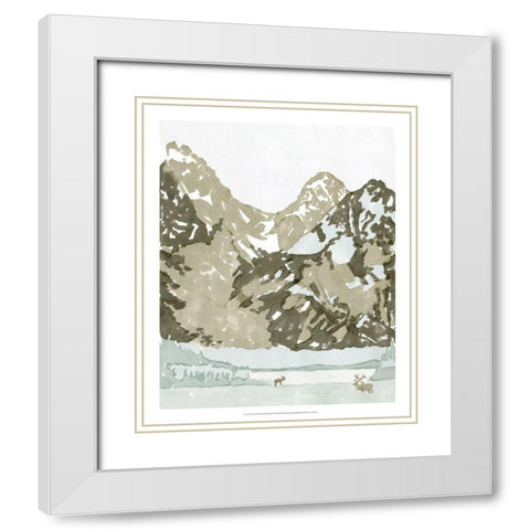 Watercolor Mountain Retreat II White Modern Wood Framed Art Print with Double Matting by Stellar Design Studio