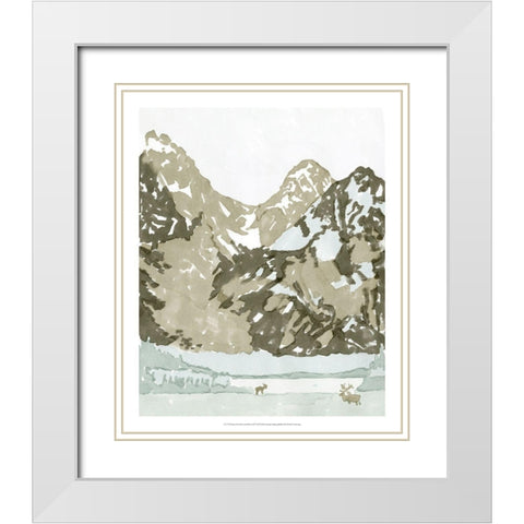 Watercolor Mountain Retreat II White Modern Wood Framed Art Print with Double Matting by Stellar Design Studio