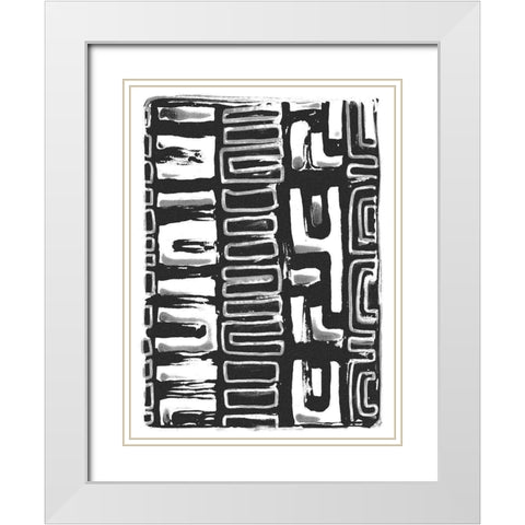 African Textile Woodcut I White Modern Wood Framed Art Print with Double Matting by Stellar Design Studio