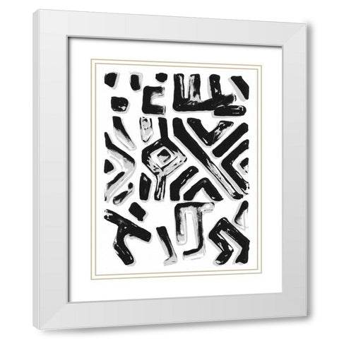 African Textile Woodcut II White Modern Wood Framed Art Print with Double Matting by Stellar Design Studio
