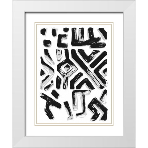 African Textile Woodcut II White Modern Wood Framed Art Print with Double Matting by Stellar Design Studio