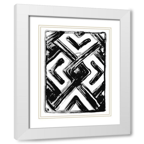 African Textile Woodcut IV White Modern Wood Framed Art Print with Double Matting by Stellar Design Studio