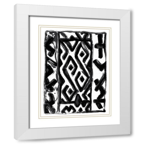 African Textile Woodcut V White Modern Wood Framed Art Print with Double Matting by Stellar Design Studio