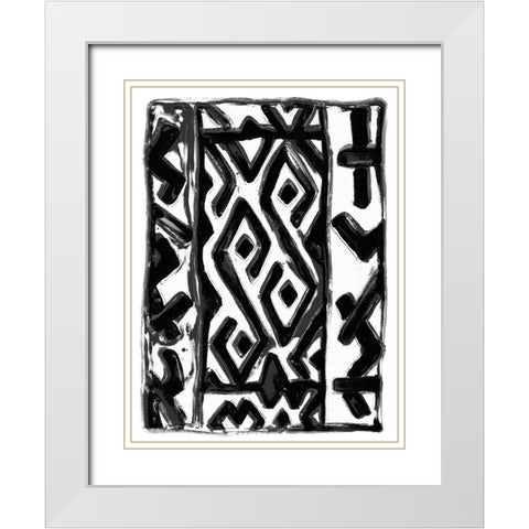 African Textile Woodcut V White Modern Wood Framed Art Print with Double Matting by Stellar Design Studio