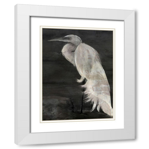 Textured Egret I White Modern Wood Framed Art Print with Double Matting by Stellar Design Studio