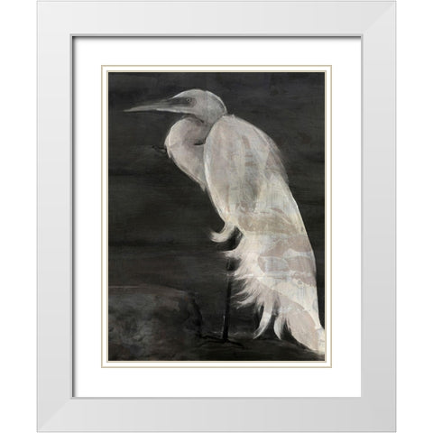 Textured Egret I White Modern Wood Framed Art Print with Double Matting by Stellar Design Studio