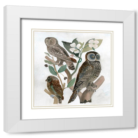 Traditional Owls II White Modern Wood Framed Art Print with Double Matting by Stellar Design Studio