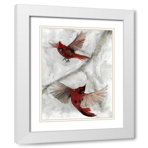 Cardinals I White Modern Wood Framed Art Print with Double Matting by Stellar Design Studio