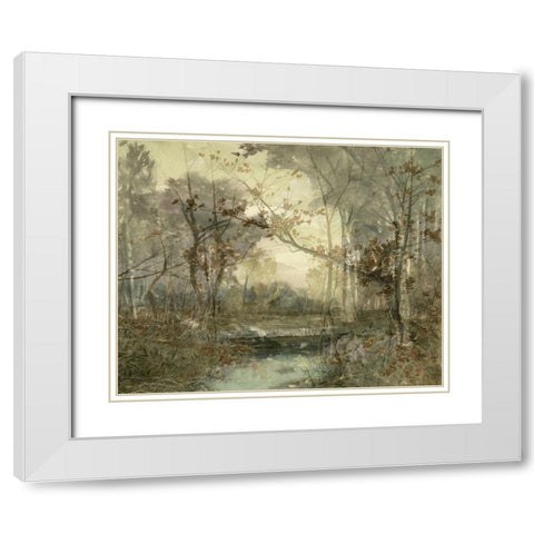 Sunset Pond III White Modern Wood Framed Art Print with Double Matting by Stellar Design Studio