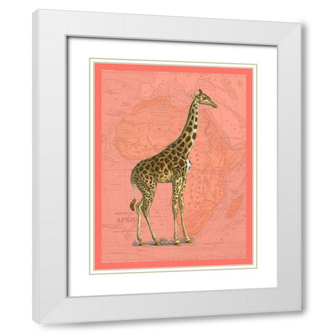 African Animals on Coral I White Modern Wood Framed Art Print with Double Matting by Studio W