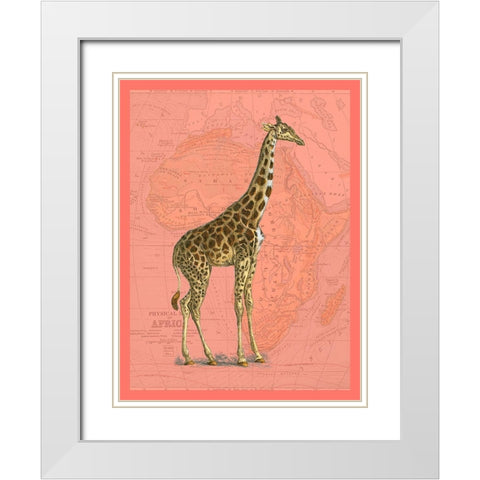 African Animals on Coral I White Modern Wood Framed Art Print with Double Matting by Studio W