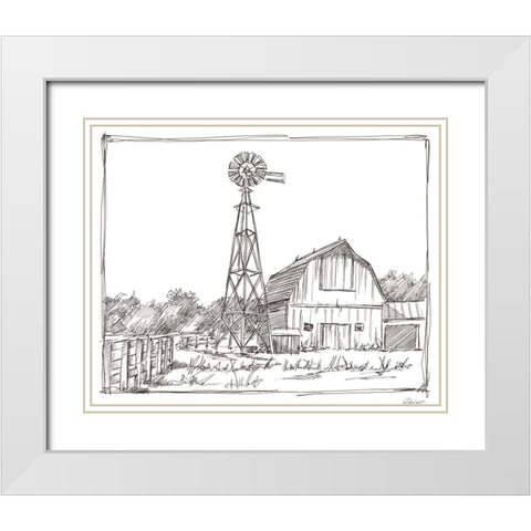 Farm Sketch II White Modern Wood Framed Art Print with Double Matting by Harper, Ethan