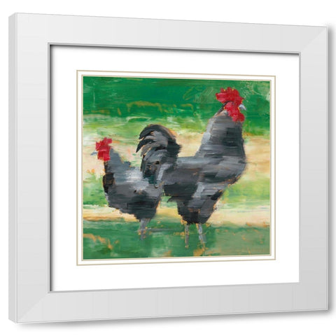Black Rooster and Hen I White Modern Wood Framed Art Print with Double Matting by Harper, Ethan