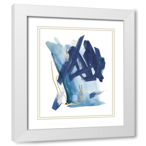 Indigo Collide I White Modern Wood Framed Art Print with Double Matting by Wang, Melissa
